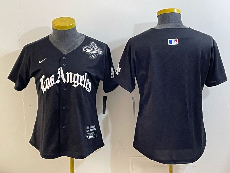 Women 2026 Los Angeles Dodgers Blank Black Game Nike MLB Jersey style 005->women mlb jersey->Women Jersey